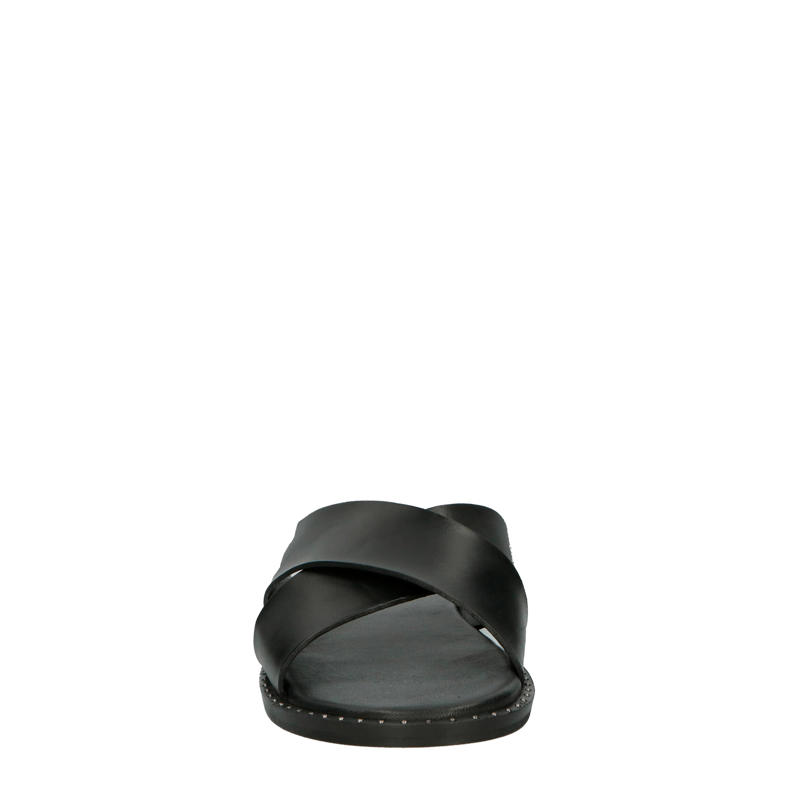 River Island leren slippers zwart wehkamp