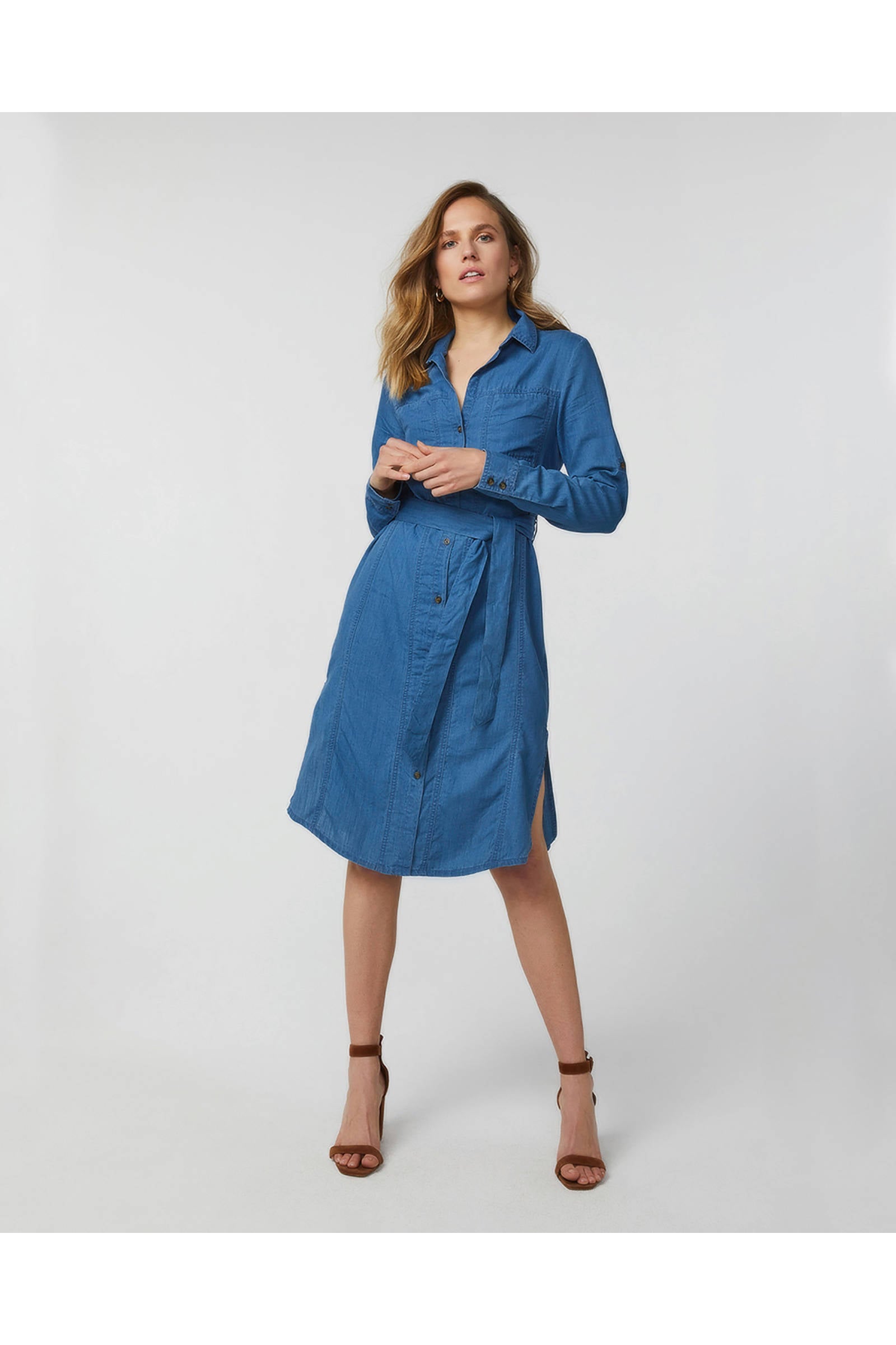 WE Fashion Blue Ridge spijkerjurk met ceintuur light denim | wehkamp