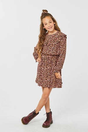 jurk met panterprint en ruches roze