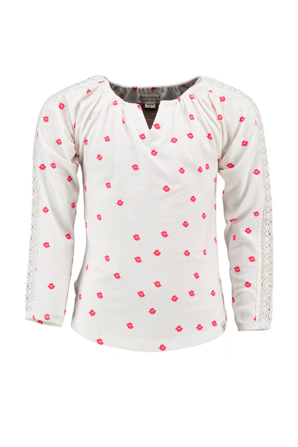 KIDDO top met kusjes wit, Wit/roze