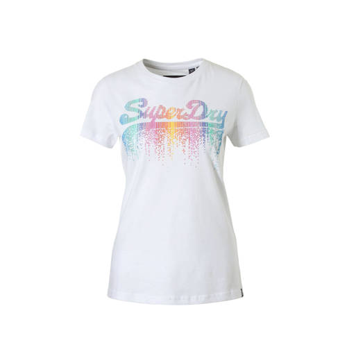 Superdry T Shirt Met Steentjes Wit superdry kopen in de aanbieding