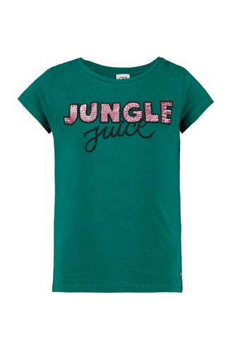 T-shirt Lyrica met tekst en pailletten groen