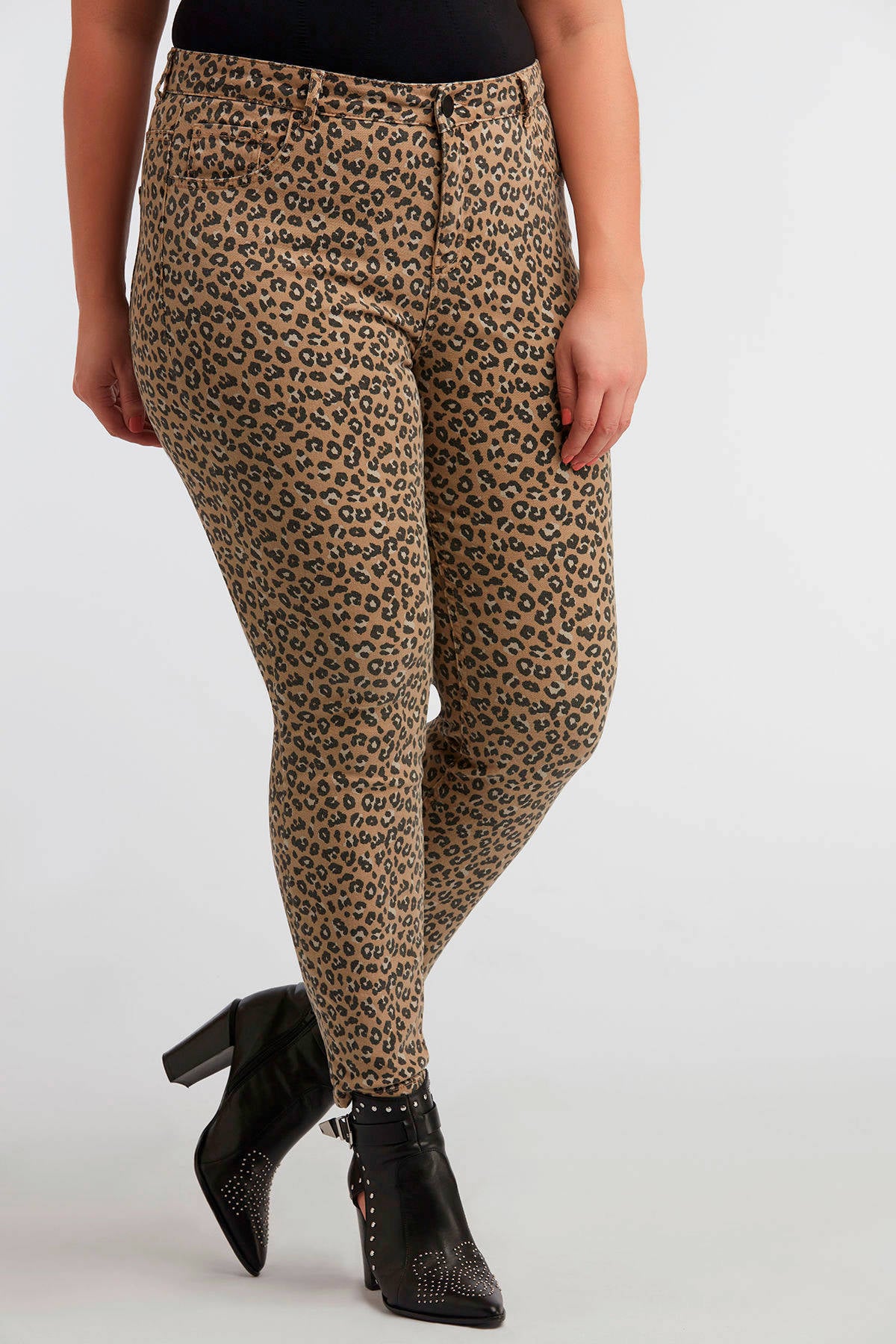 MS Mode slim fit broek met panterprint bruin | wehkamp