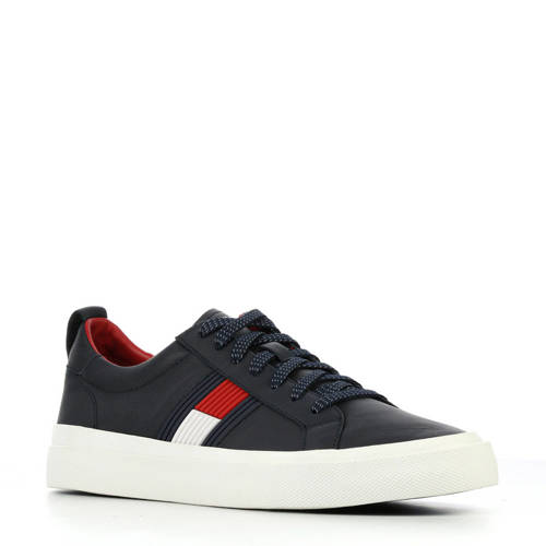 Tommy Hilfiger Leren Sneaker Donkerblauw tommy hilfiger kopen in de aanbieding