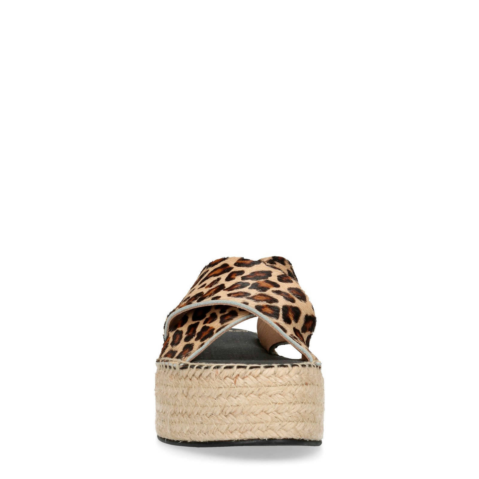 Sacha leren plateau slippers met panterprint | wehkamp
