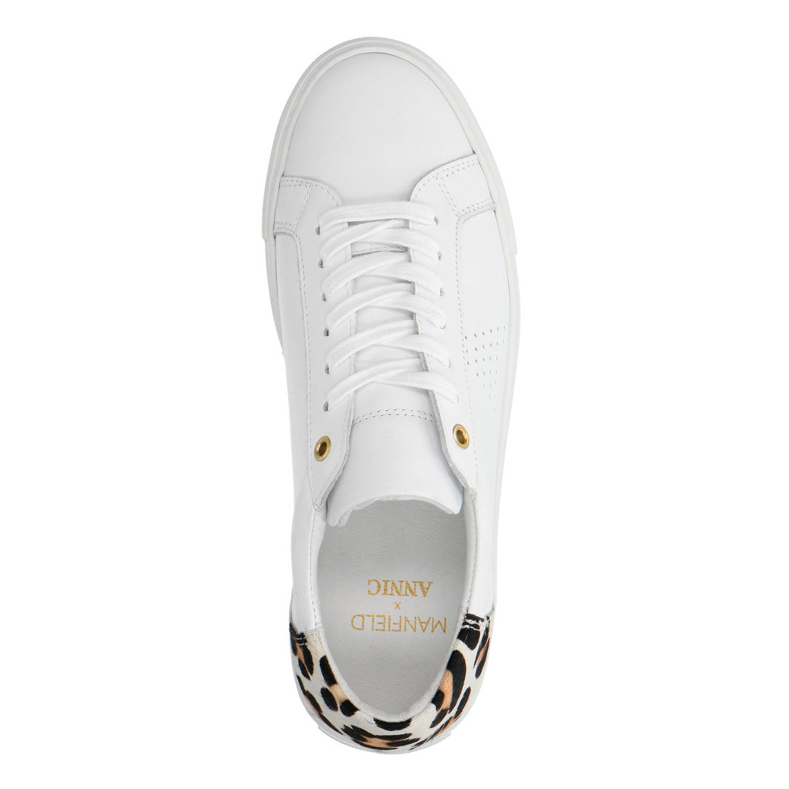 Manfield x Annic leren sneakers wit met panterprint | wehkamp