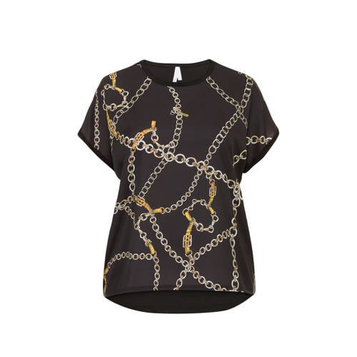 Miss Etam Plus T Shirt Met Kettingprint Zwart miss etam kopen in de aanbieding