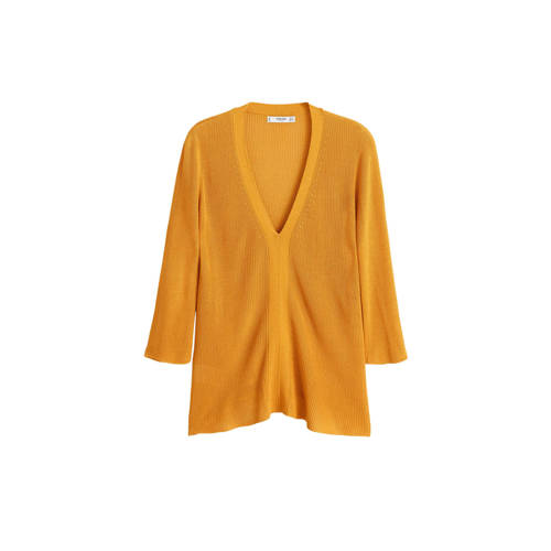 Mango Gebreid Vest Oker mango kopen in de aanbieding