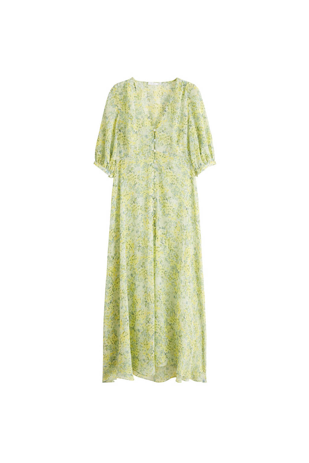 Mango gebloemde jurk groen, Groen/geel