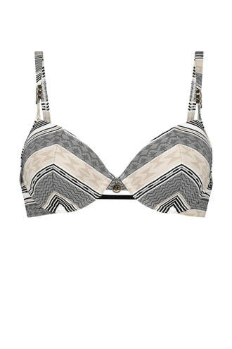 voorgevormde beugel bikinitop Jacquard Goddess Doutzen met all over print zwart/wit/beige