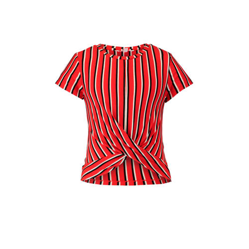 Coolcat Gestreept T Shirt Met Overslagdetail Rood coolcat kopen in de aanbieding