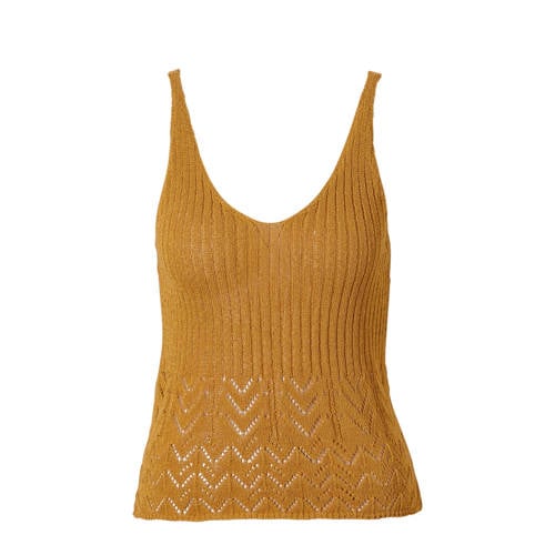 Mango Gebreide Top Met Open Dessin Oker mango kopen in de aanbieding