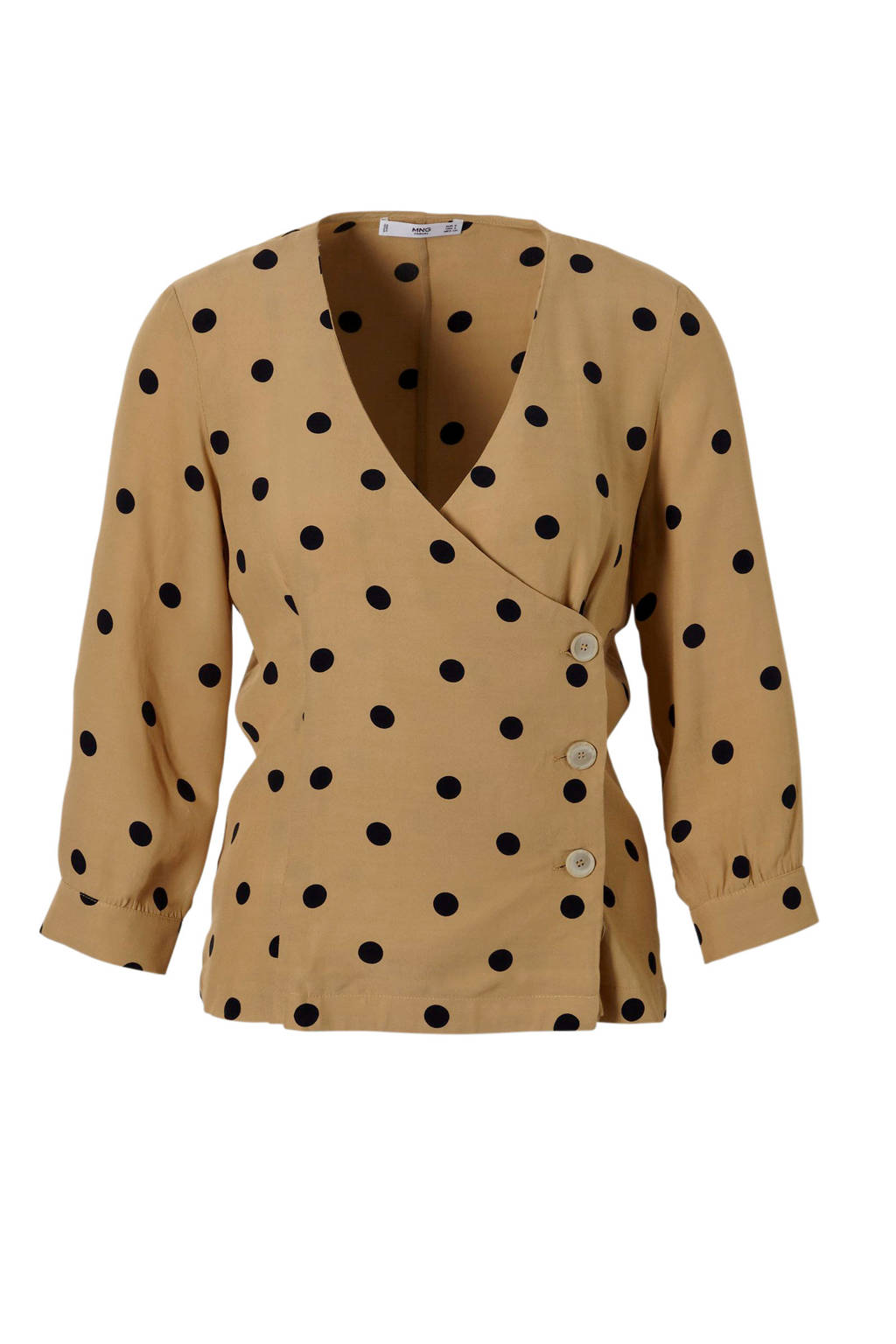 Mango overslag top met stippen beige/zwart, Beige/zwart