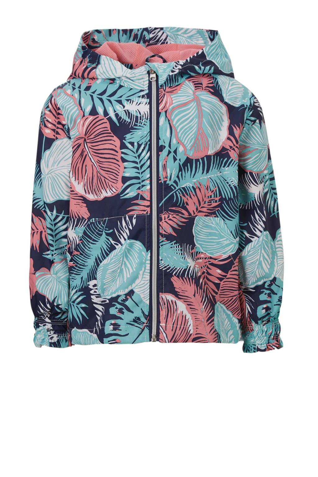 Mango Kids zomerjas met bladprint blauw, Donkerblauw/mint/roze