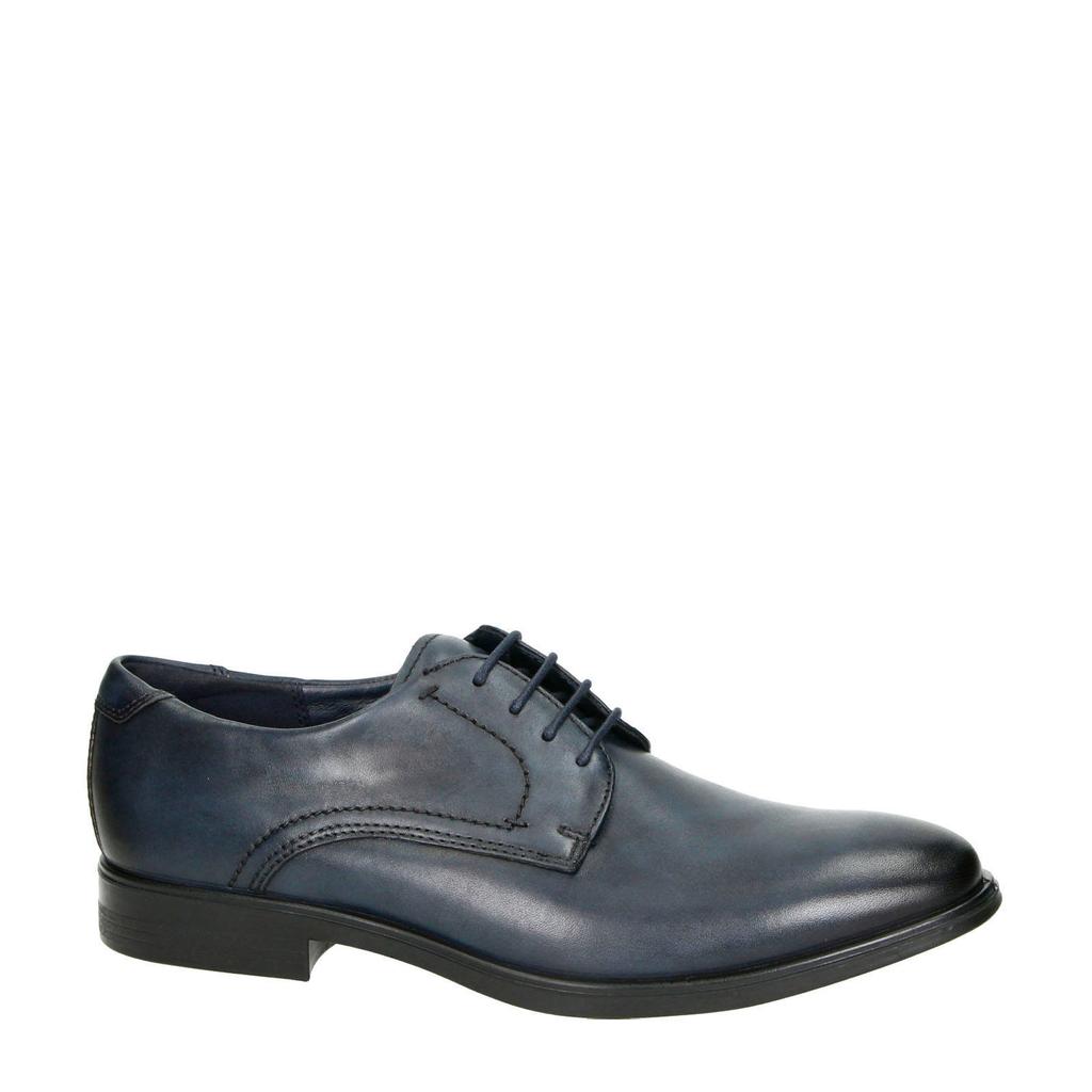 Ecco Melbourne leren veterschoenen grijsblauw
