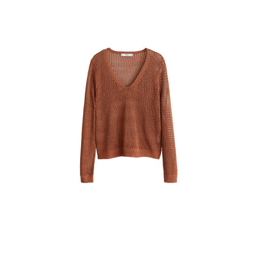 Mango Opengewerkt Trui Bruin mango kopen in de aanbieding