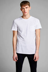 Witte heren JACK & JONES ESSENTIALS T-shirt Jjepocket van biologisch katoen met korte mouwen en ronde hals
