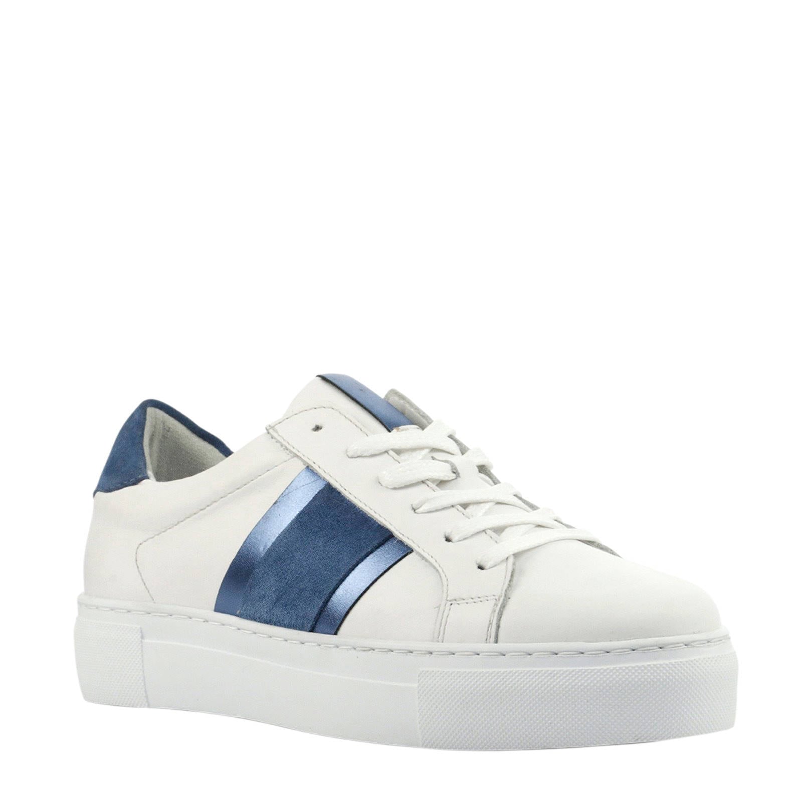 Mace leren sneakers wit/blauw | wehkamp