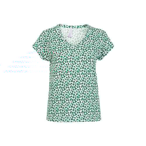 Miss Etam Regulier T Shirt Met Panterprint Groen miss etam kopen in de aanbieding