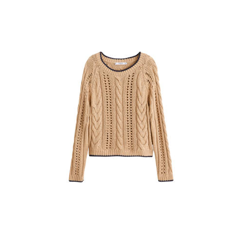 Mango Ajour Gebriede Trui Met Kabels Camel mango kopen in de aanbieding