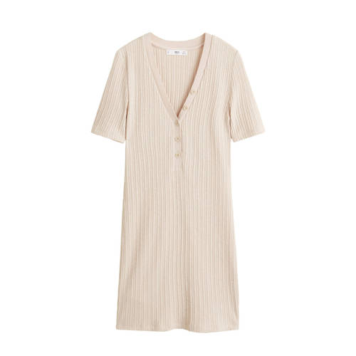 Mango Geribde Getailleerde Jurk Beige mango kopen in de aanbieding