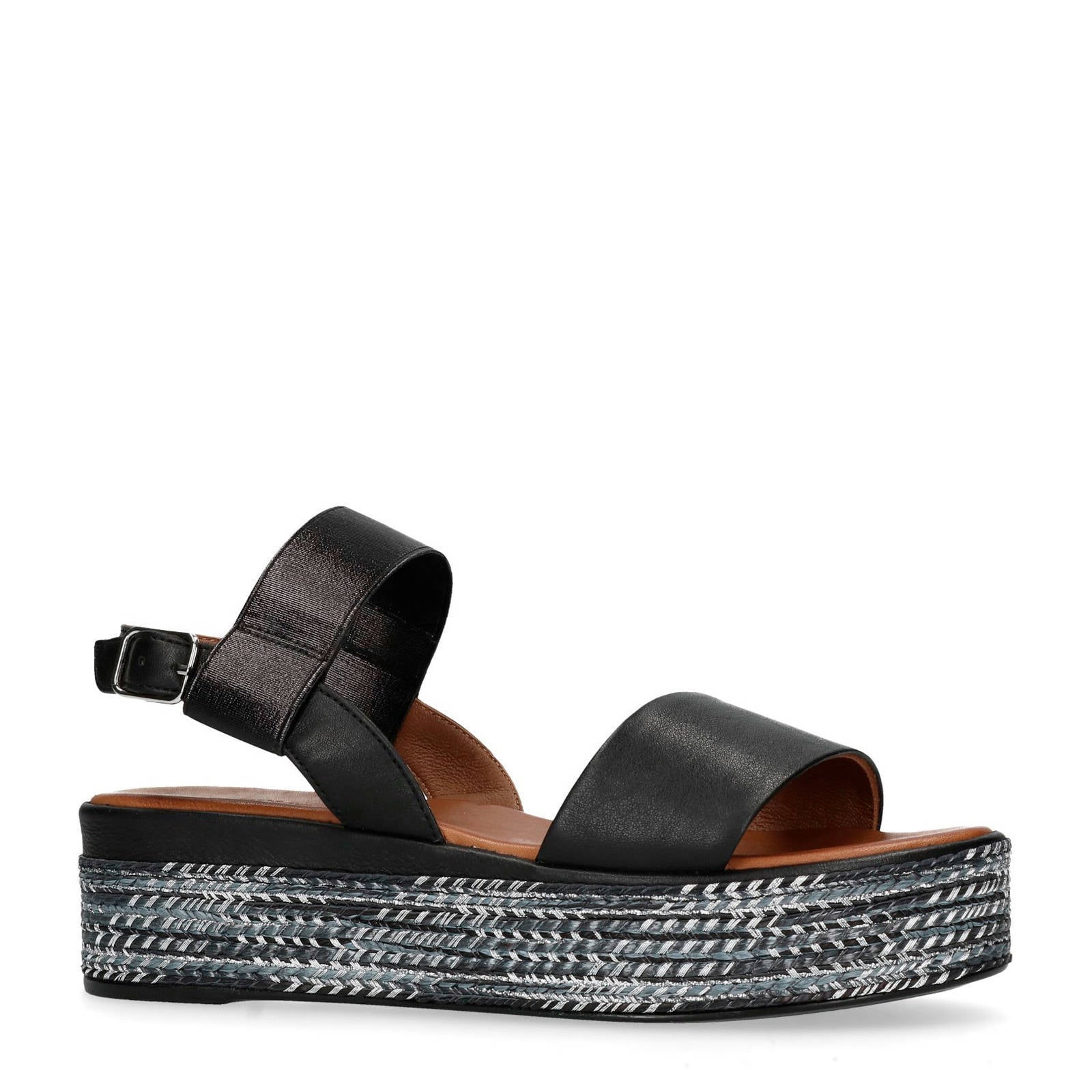 Sacha leren plateau sandalen zwart | wehkamp