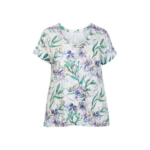 Miss Etam Plus T Shirt Met Bloemen Wit miss etam kopen in de aanbieding
