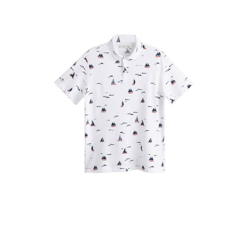 Mango Man Polo Met Allover Print Wit mango man kopen in de aanbieding