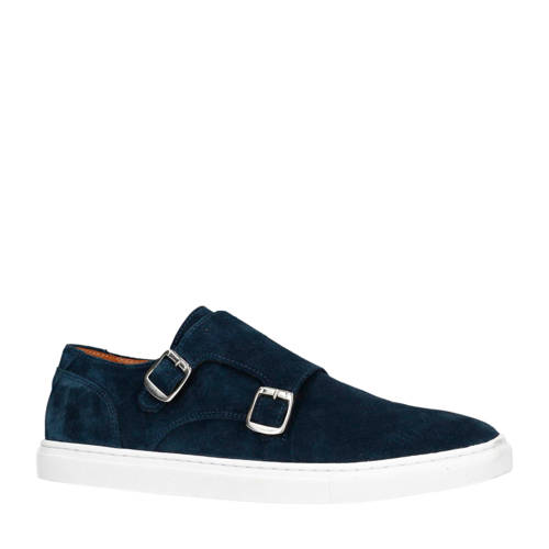 Manfield Suede Gespschoenen Donkerblauw manfield kopen in de aanbieding