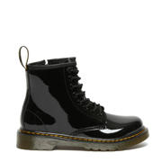 thumbnail: Zwarte meisjes Dr. Martens 1460 Patent Kleuter Tiener leren veterboots van lakleer/voering: textiel met profielzool, rits- en vetersluiting en effen