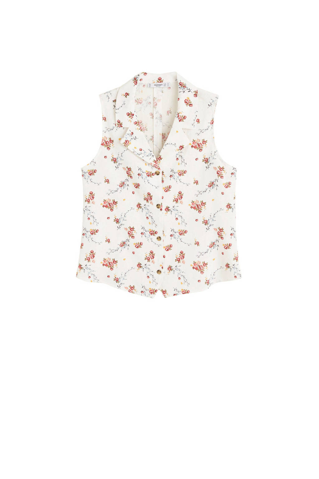 Mango gebloemde blouse met linnen, Ecru