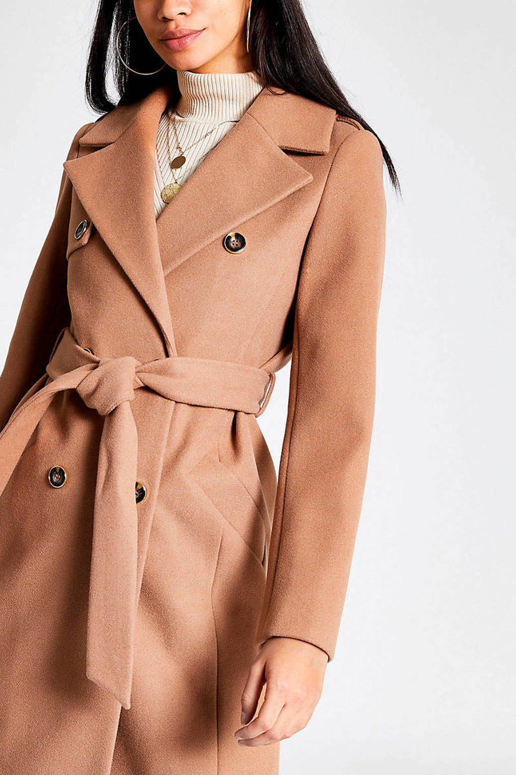 River Island Coat Met Ceintuur Camel Wehkamp