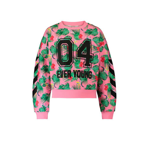 Coolcat Sweater Met Bladprint En Tekst Roze coolcat kopen in de aanbieding