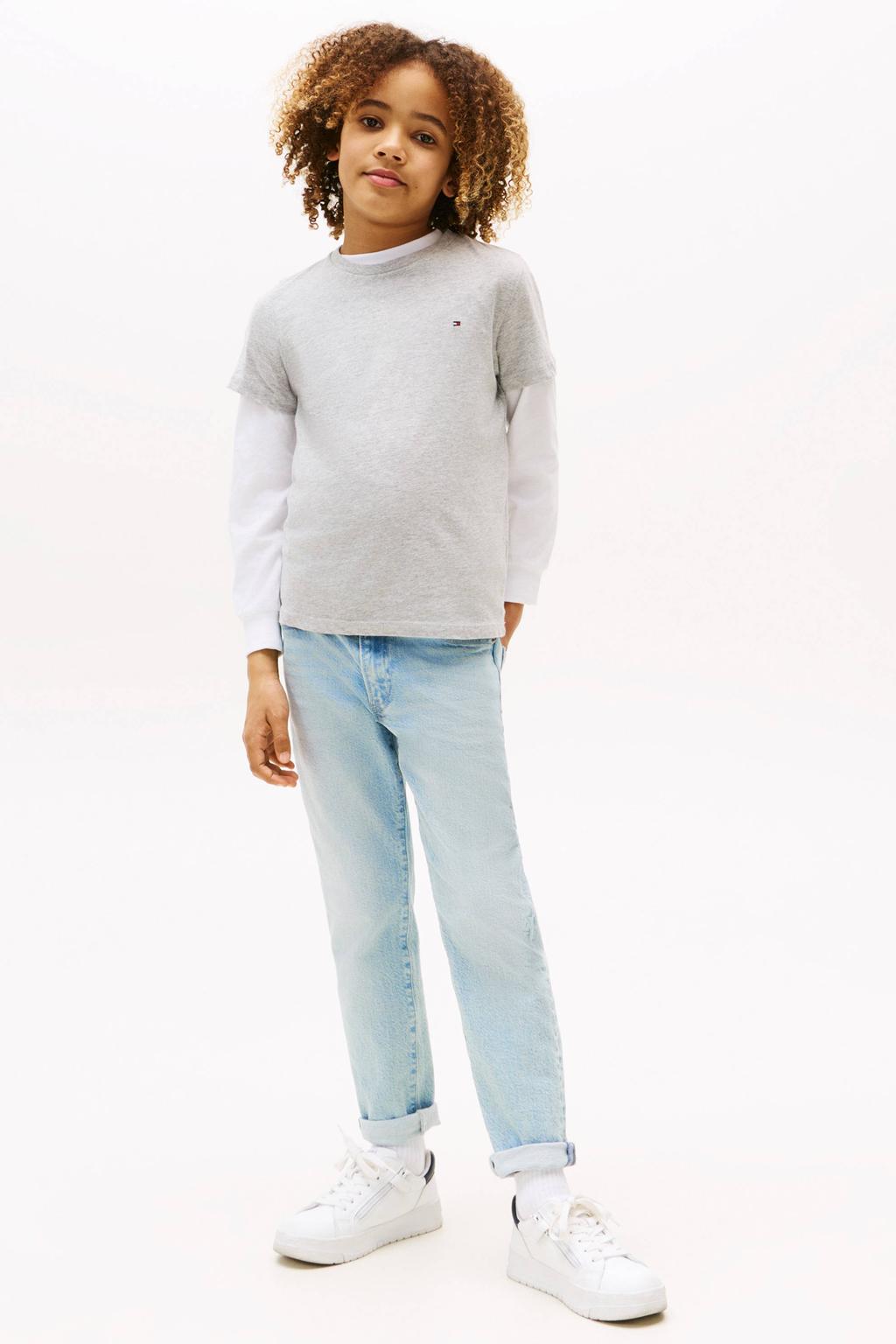 Grijs melange jongens Tommy Hilfiger T-shirt melange van katoen met korte mouwen en ronde hals