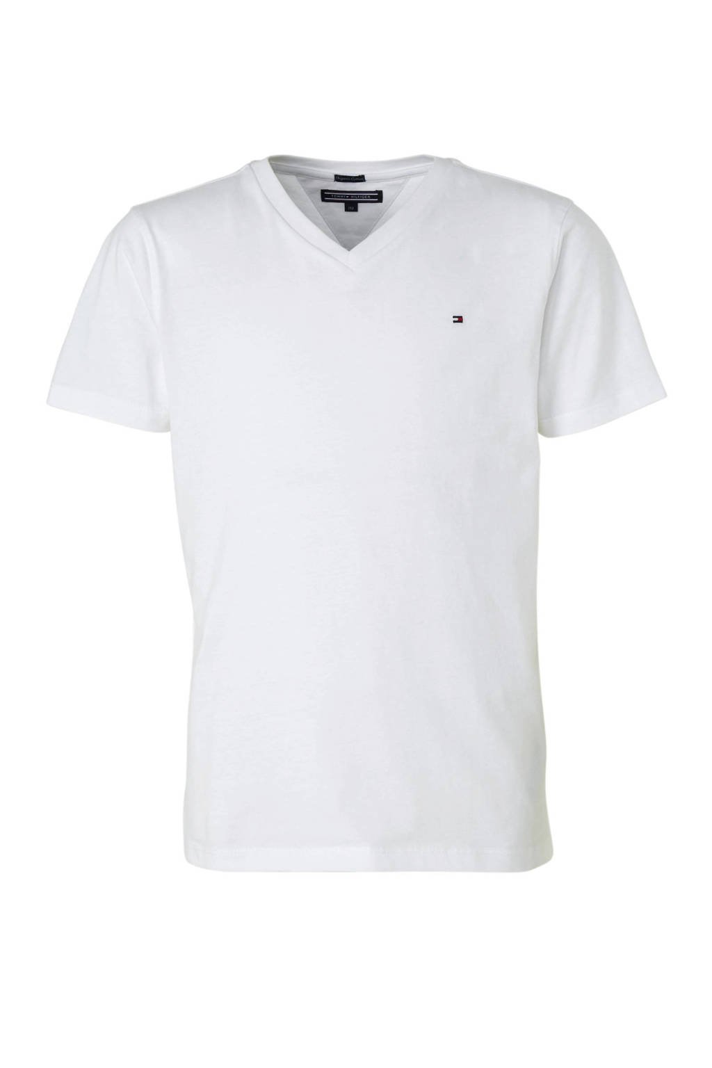 Witte jongens Tommy Hilfiger T-shirt van katoen met korte mouwen en V-hals