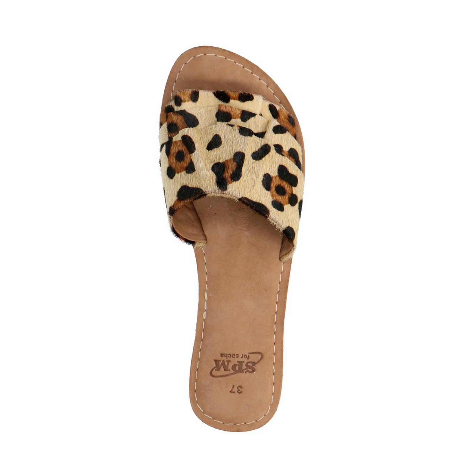 Sacha leren slippers met panterprint wehkamp