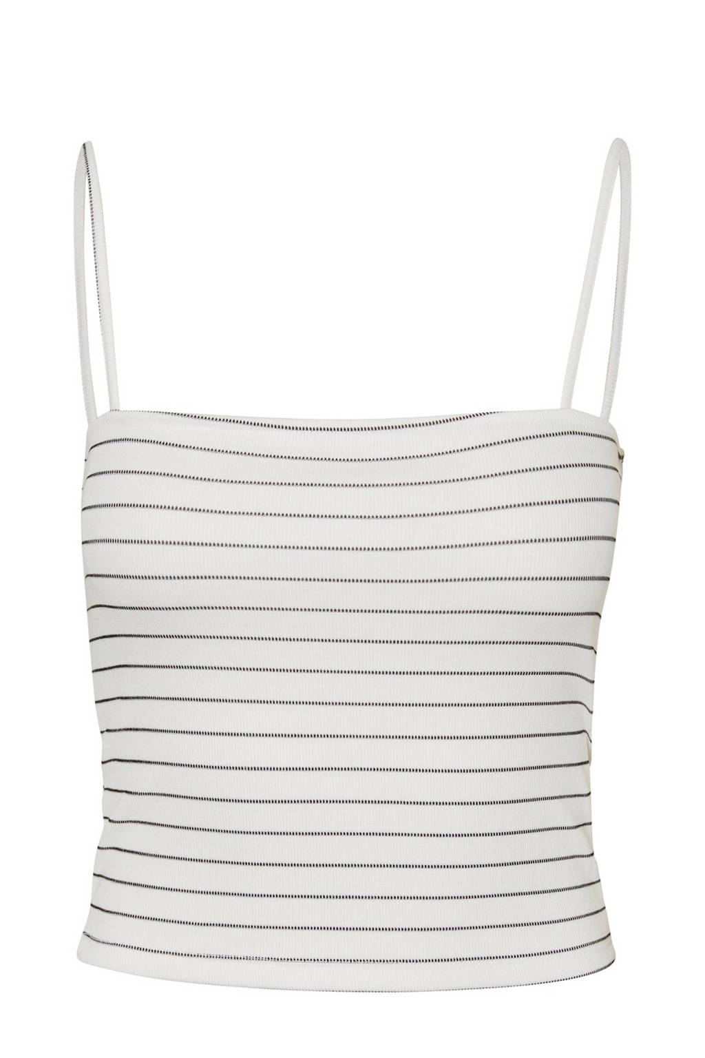 Pieces gestreepte crop top wit, Wit/zwart