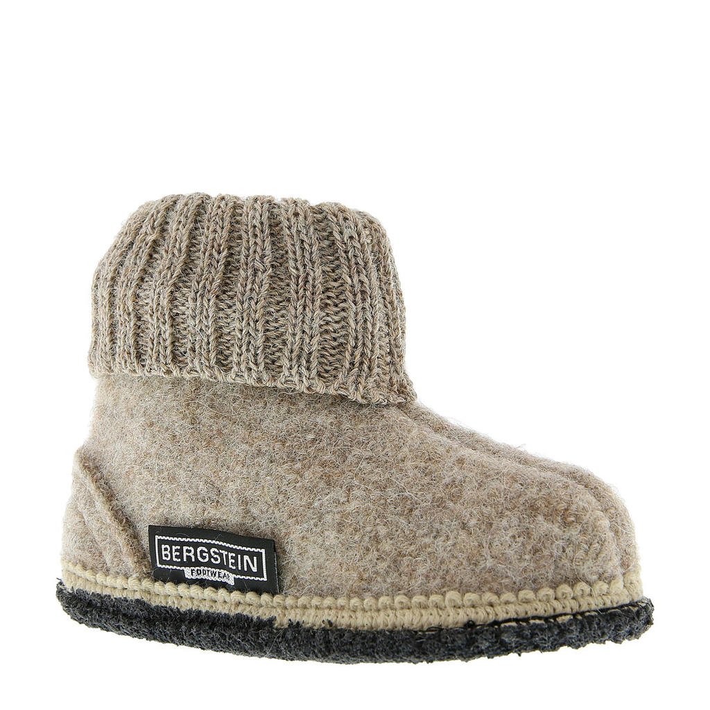 Kaki en zwarte jongens en meisjes Bergstein kids pantoffels van wol/latex