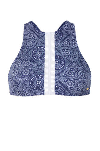crop bikinitop met all over print blauw