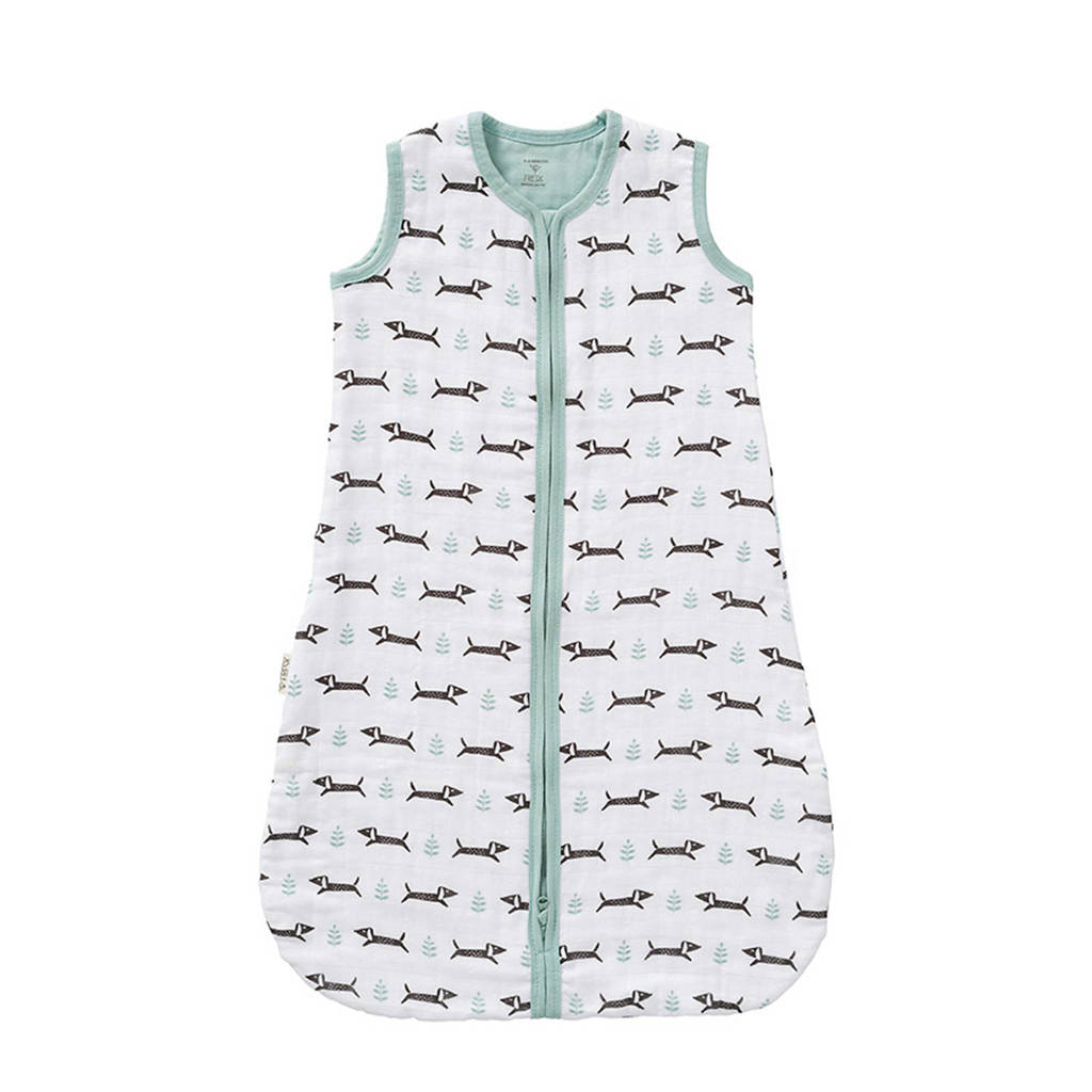 Fresk baby slaapzak muslin 2-laags hondje, Wit/mintgroen