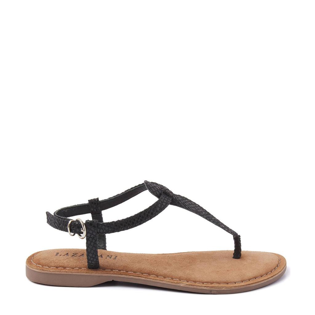 Zwarte dames Lazamani 75.611 leren sandalen van suède/leer/rubber met gesp
