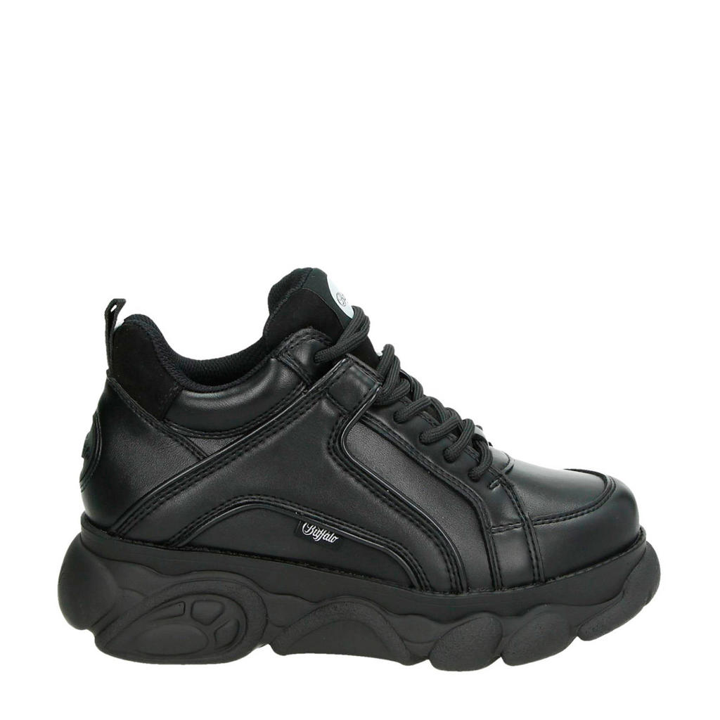 Zwarte dames Buffalo Corin Vegan chunky dad sneakers van imitatieleer met veters