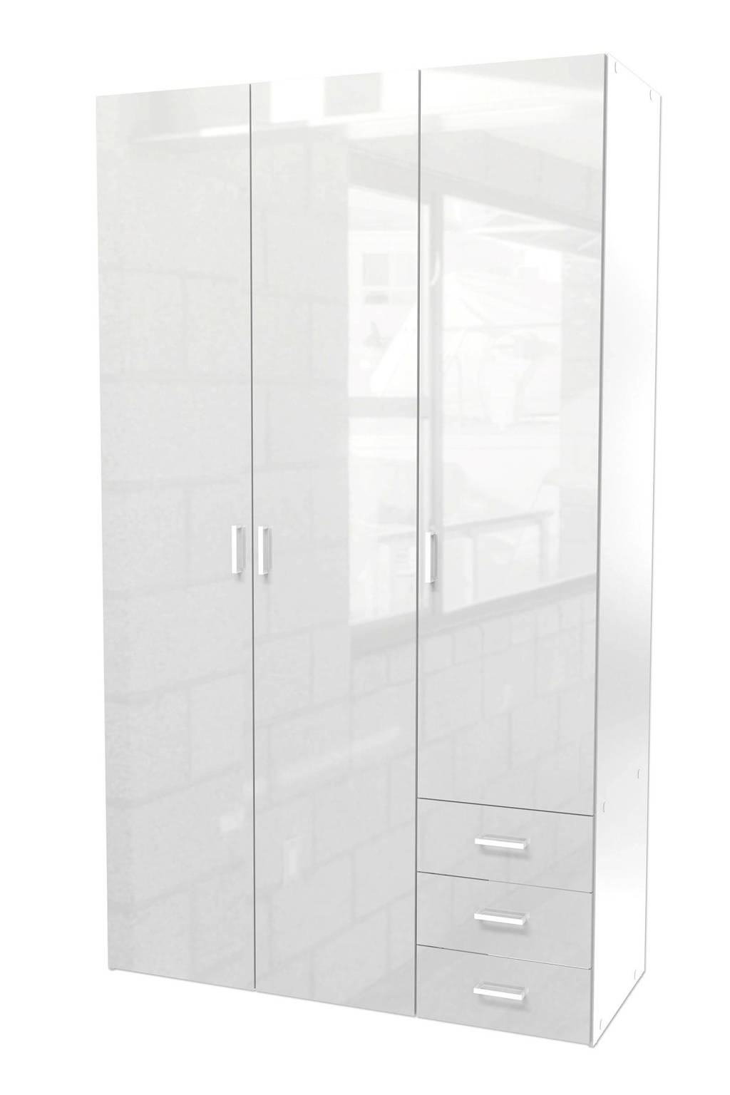 W 3-deurs kledingkast Space, Hooggglans wit