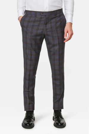 x Van Gils geruite slim fit pantalon met wol bruin