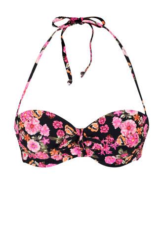 strapless gebloemde beugel bikinitop rood