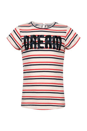gestreept T-shirt ecru/rood/zwart