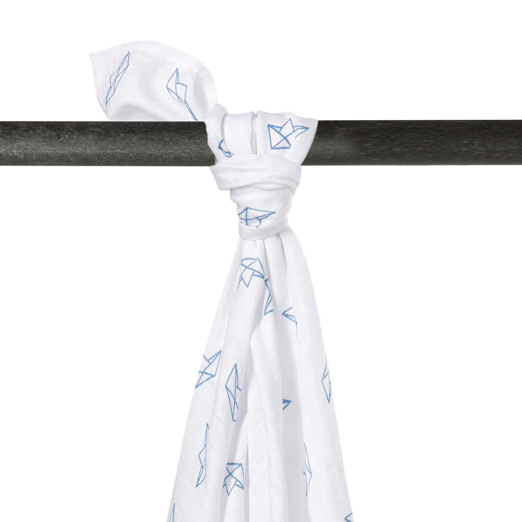 Meyco Boat hydrofiele swaddle XL wit/blauw wehkamp