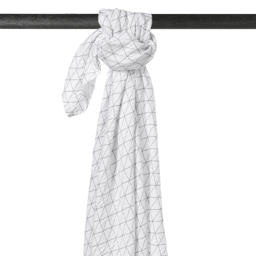 Meyco Triangle hydrofiele swaddle XL wit/grijs wehkamp