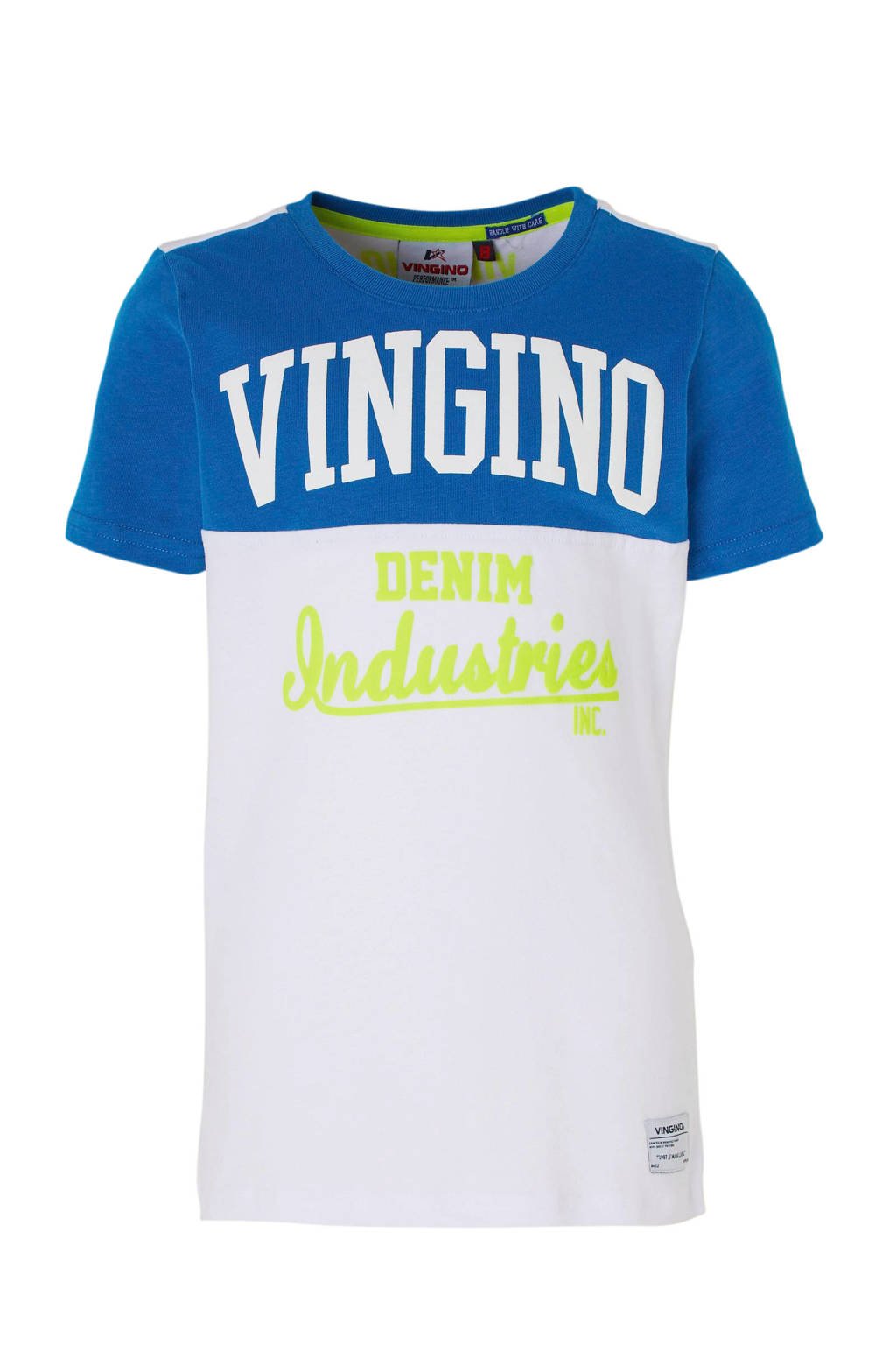 Vingino T-shirt Hermany met tekst wit/hardblauw, Wit/hardblauw