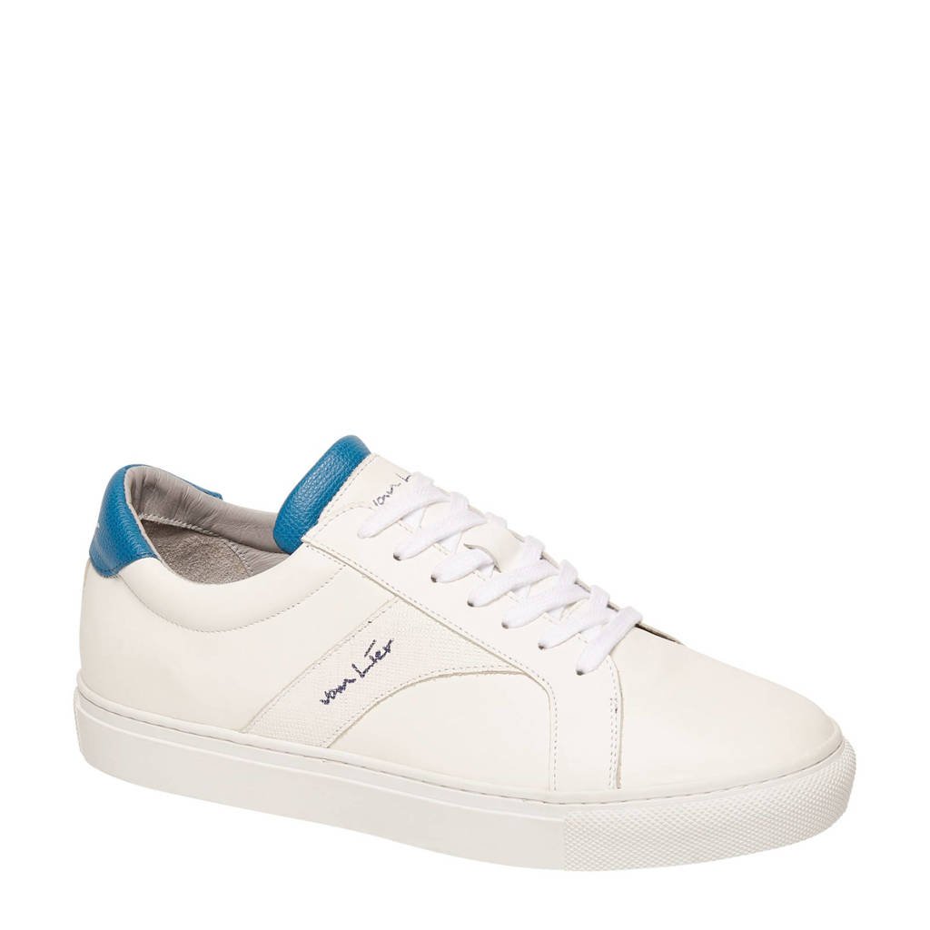 Van Lier leren sneakers wit/blauw, Wit/blauw